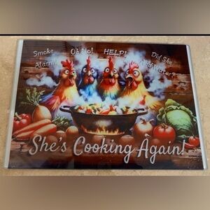 Funny Chickens farm cooking tempered Glass Cutting Board - Custom Made - new